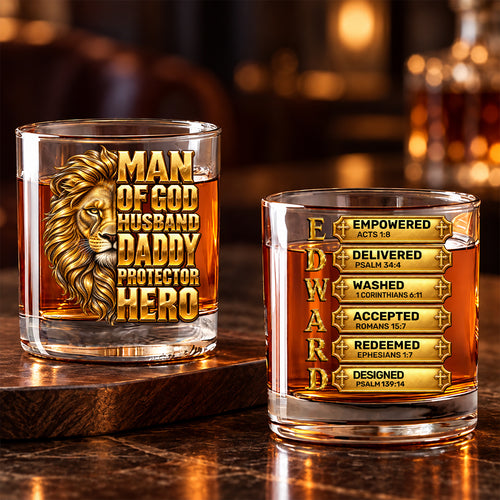 Man Of God, Christian Gifts For Husband, Dad | Personalized Round Whiskey Glass