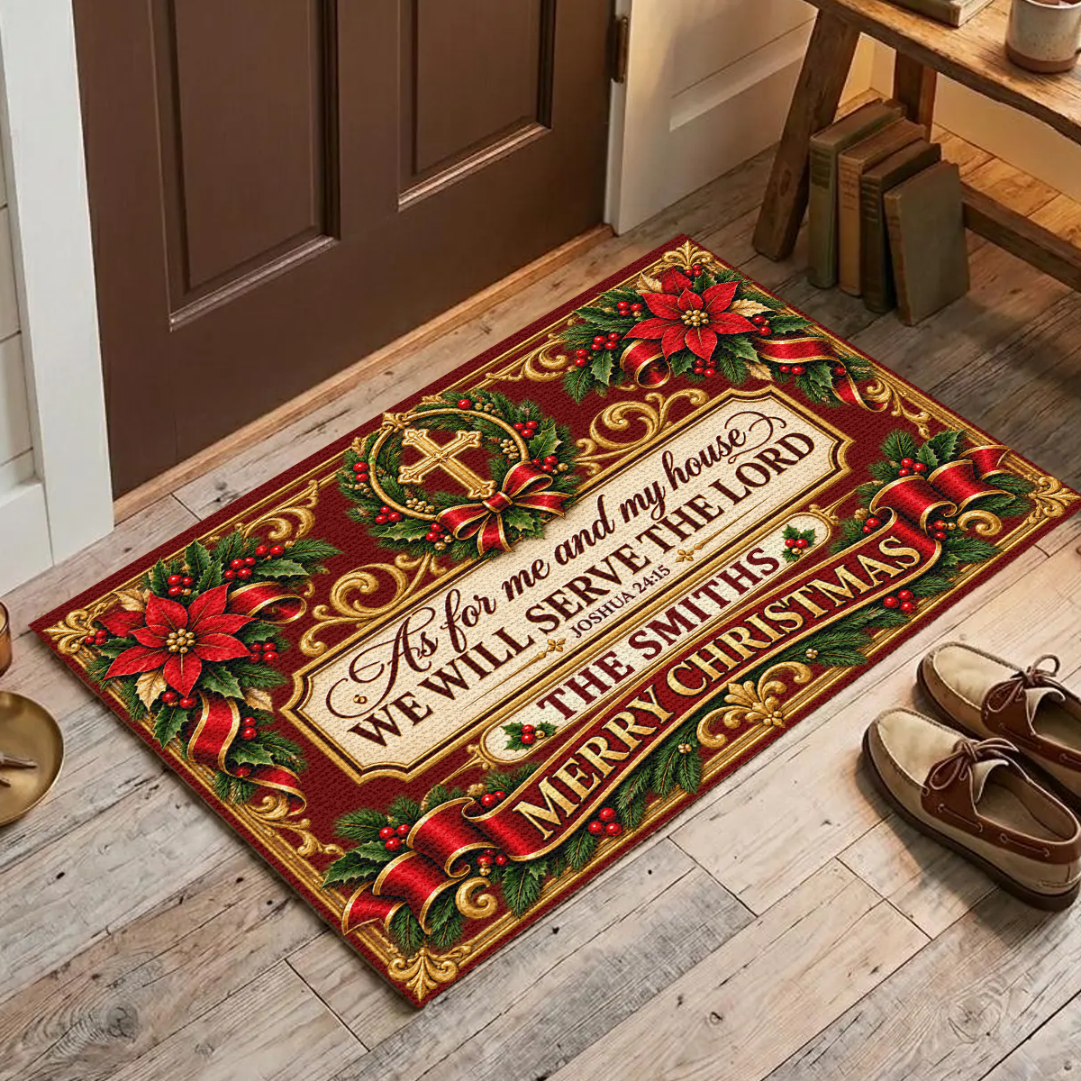 As For Me And My House We Will Serve The Lord, Gift For Christian Family | Personalized Doormat