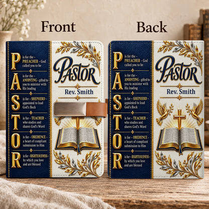 Pastor’s Words Of Faith, Gift For Pastor | Personalized Leather Notebook & Pen Set