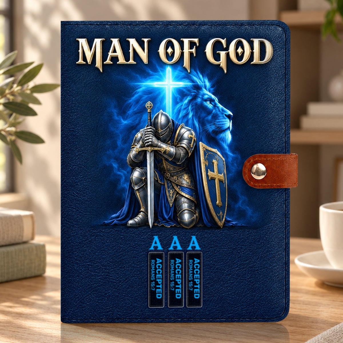 Man Of God, Gift For Men | Personalized Leather Notebook Cover With Pocket