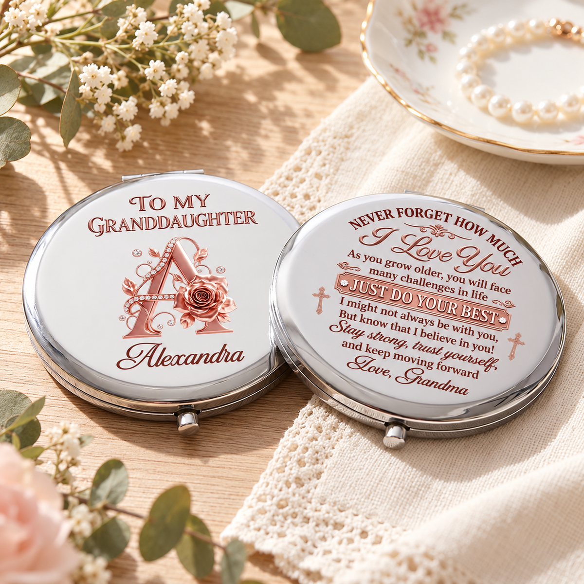 To My Granddaughter And Daughter, Gift For Granddaughter | Personalized Circle Metallic Mirror