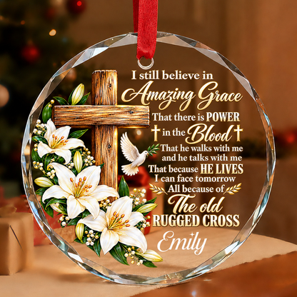Amazing Grace, Gift For Mom | Personalized Round Shaped Glass Ornament