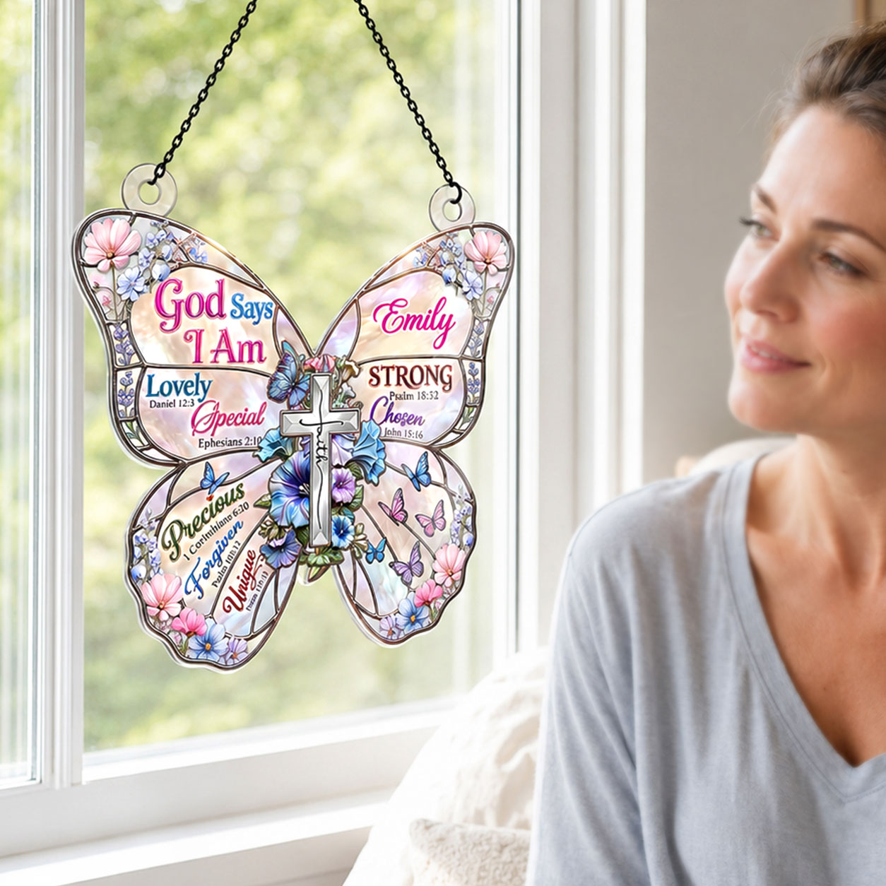 God Says I Am, Christian Gift For Women | Personalized Acrylic Suncatcher