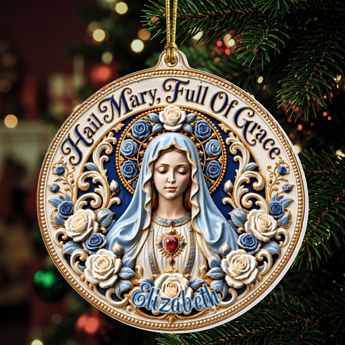 Hail Mary Full Of Grace, Gift For Her | Personalized 3D Relief White Acrylic Ornament