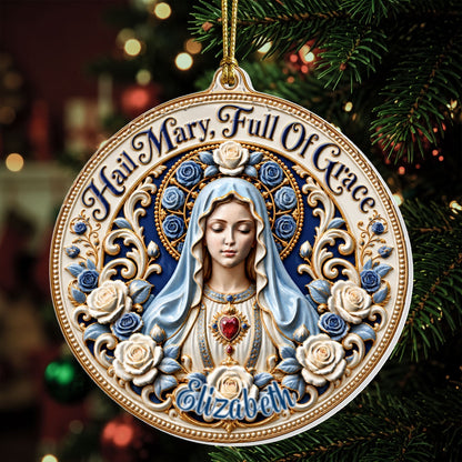 Hail Mary Full Of Grace, Gift For Her | Personalized 3D Relief White Acrylic Ornament