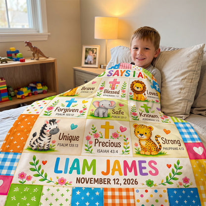 God Says I Am, Gift For Grandson | Personalized Fleece Blanket