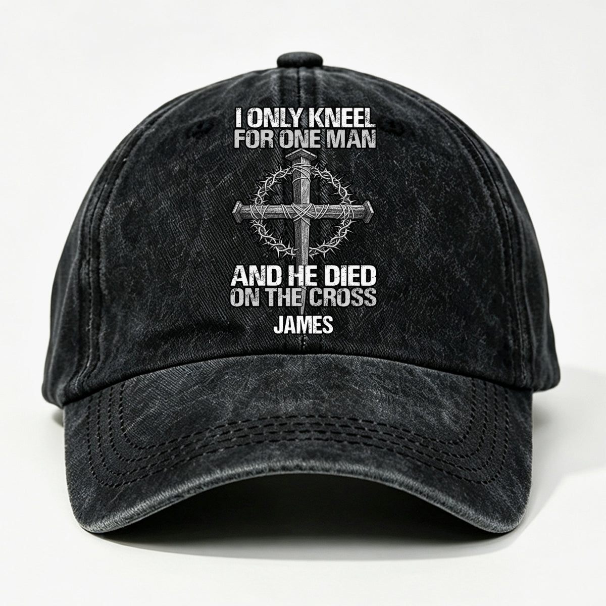 The Man I Kneel For, Gift For Man - Personalized Custom Vintage Washed Denim Cap