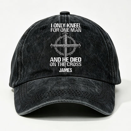 The Man I Kneel For, Gift For Man - Personalized Custom Vintage Washed Denim Cap