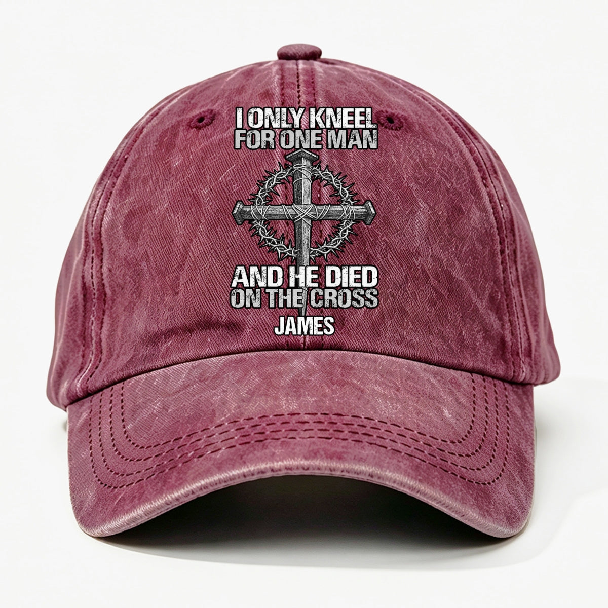 The Man I Kneel For, Gift For Man - Personalized Custom Vintage Washed Denim Cap