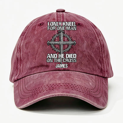 The Man I Kneel For, Gift For Man - Personalized Custom Vintage Washed Denim Cap