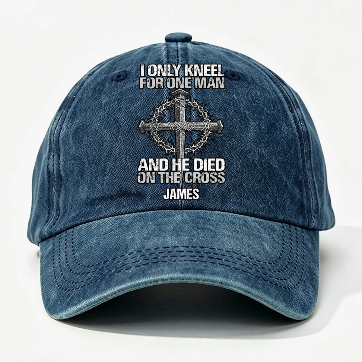 The Man I Kneel For, Gift For Man - Personalized Custom Vintage Washed Denim Cap