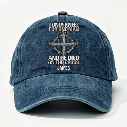 The Man I Kneel For, Gift For Man - Personalized Custom Vintage Washed Denim Cap