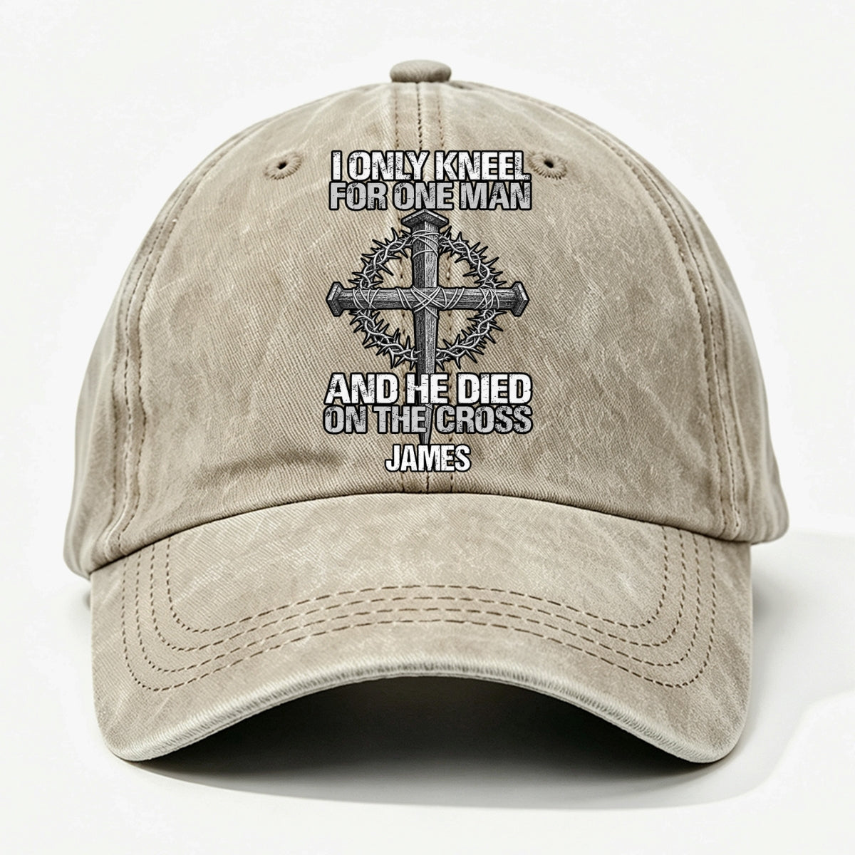 The Man I Kneel For, Gift For Man - Personalized Custom Vintage Washed Denim Cap