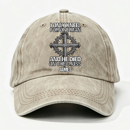 The Man I Kneel For, Gift For Man - Personalized Custom Vintage Washed Denim Cap