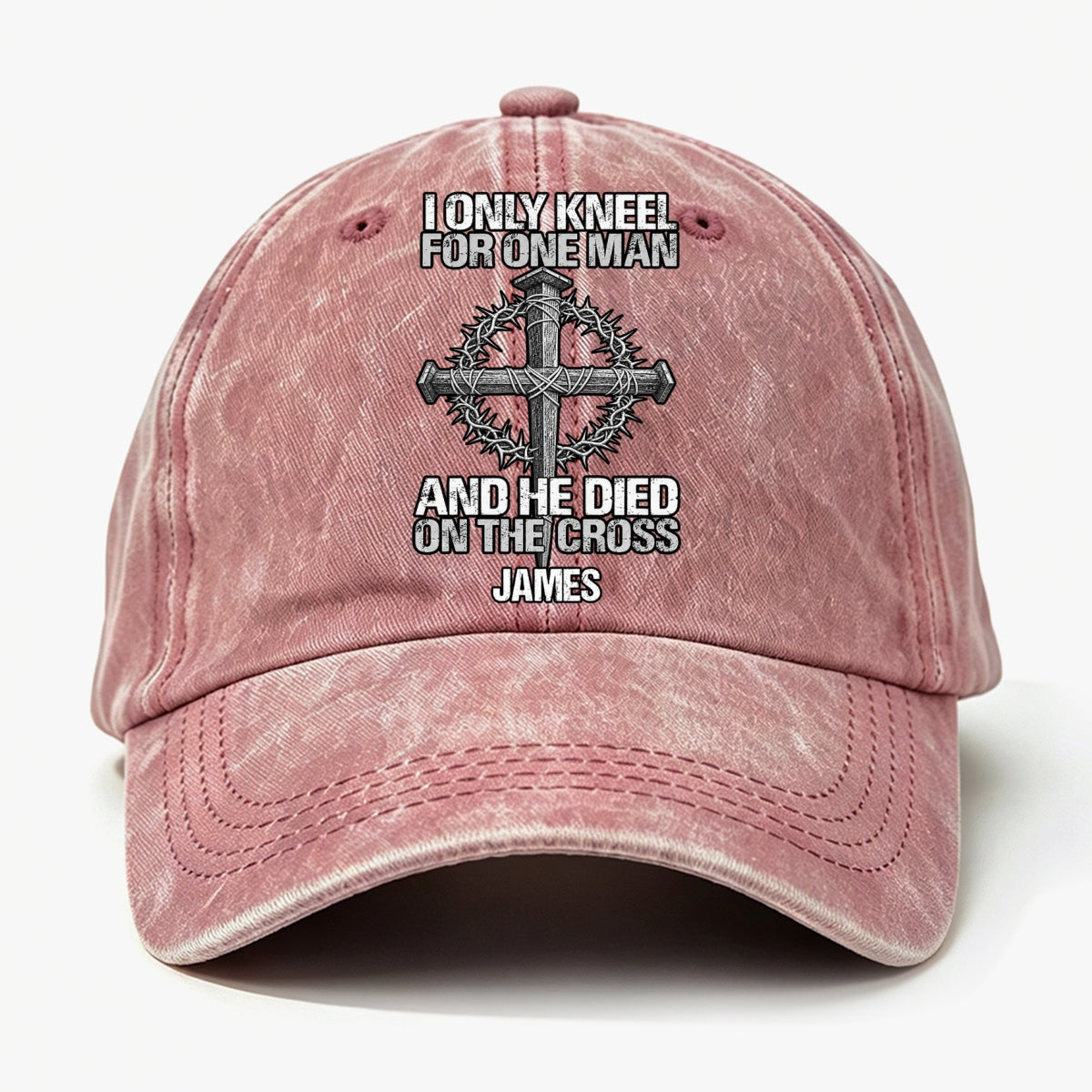 The Man I Kneel For, Gift For Man - Personalized Custom Vintage Washed Denim Cap