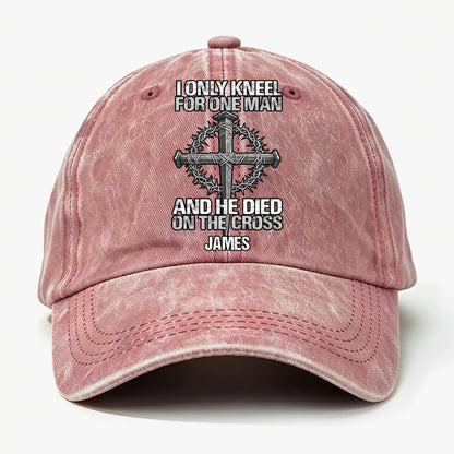 The Man I Kneel For, Gift For Man - Personalized Custom Vintage Washed Denim Cap