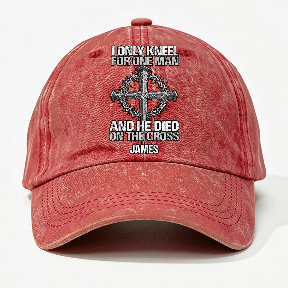 The Man I Kneel For, Gift For Man - Personalized Custom Vintage Washed Denim Cap