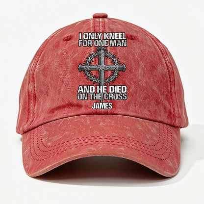 The Man I Kneel For, Gift For Man - Personalized Custom Vintage Washed Denim Cap