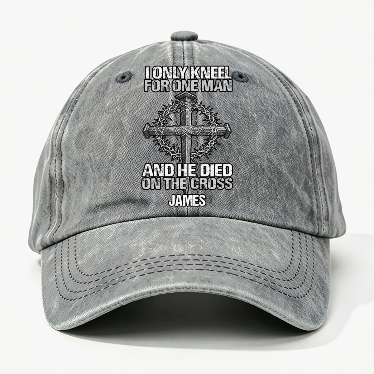The Man I Kneel For, Gift For Man - Personalized Custom Vintage Washed Denim Cap