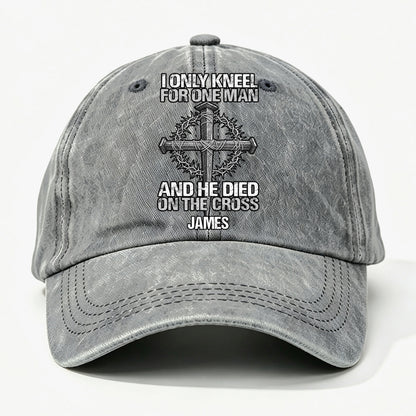 The Man I Kneel For, Gift For Man - Personalized Custom Vintage Washed Denim Cap
