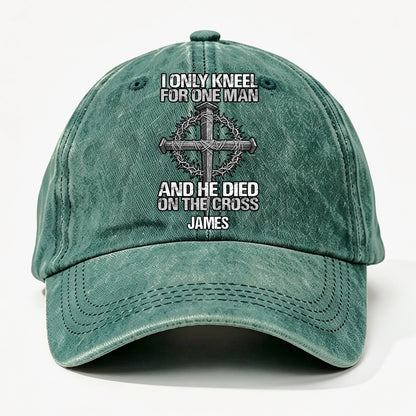The Man I Kneel For, Gift For Man - Personalized Custom Vintage Washed Denim Cap