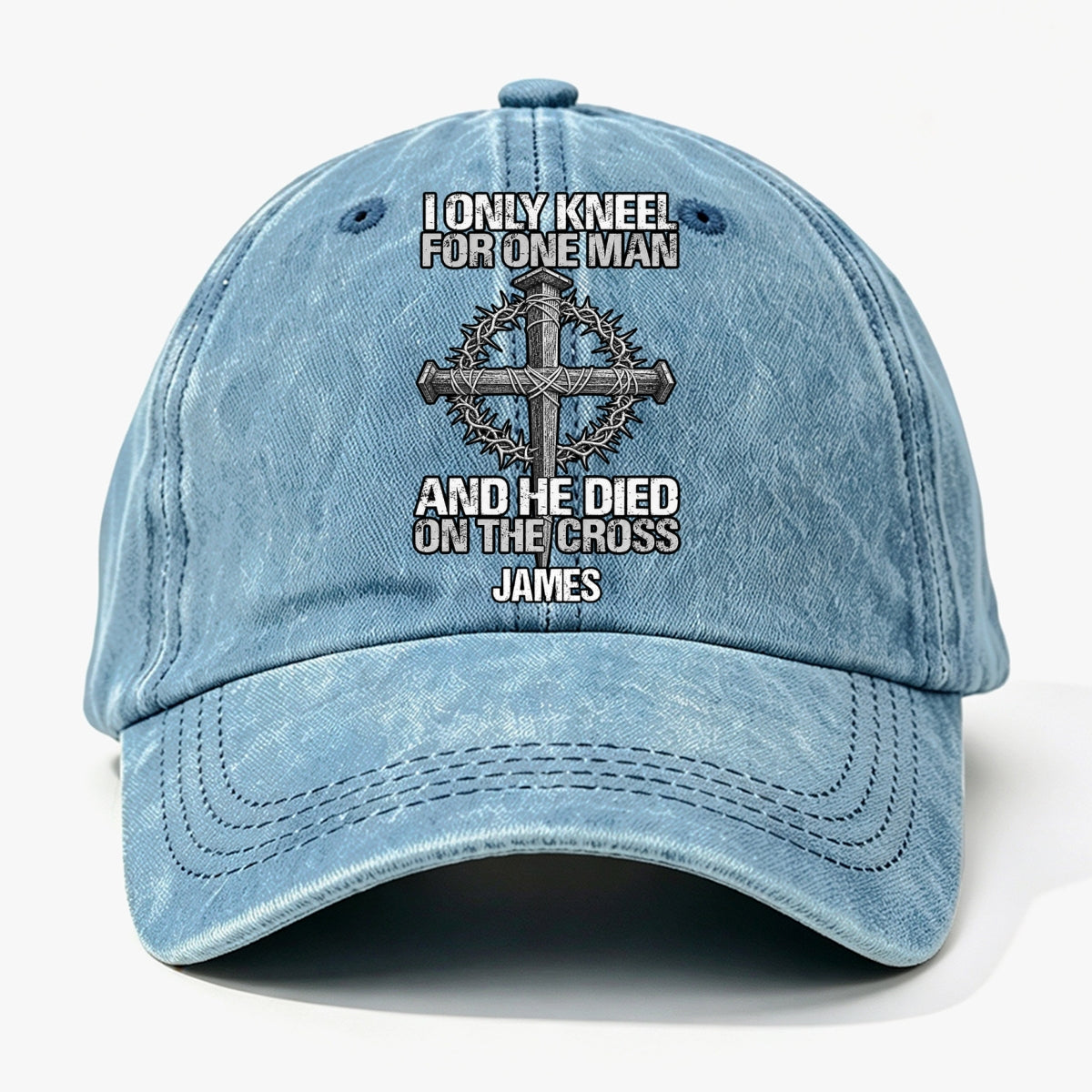 The Man I Kneel For, Gift For Man - Personalized Custom Vintage Washed Denim Cap