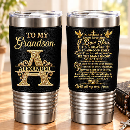 Be The Man I Know You Can Be, Gift For Grandson | Personalized 20oz Leather Wrapped Tumbler