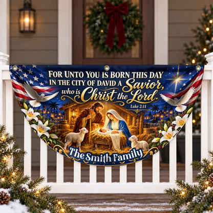 Holy Night Nativity, Gift For Family | Personalized Non-Pleated Fan Flag