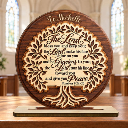 The Lord Bless You And Keep You, Personalized Gift | Personalized 2-Layer Wood Plaque With Flat Base