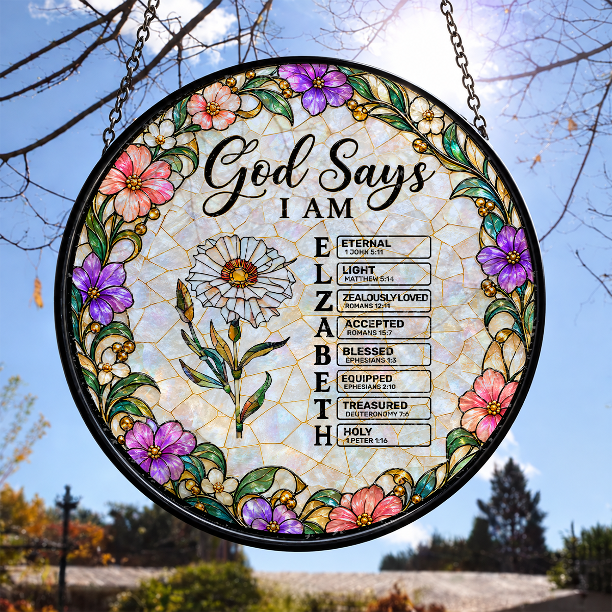 God Says I Am, Gift For Loved One | Personalized Stained Glass Window Hanging Suncatcher