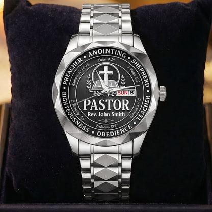 Faithful Shepherd Pastor Tribute, Gift For Pastor - Personalized Men's Wrist Watch