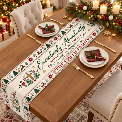Exceedingly Abundantly More Than We Could Ask Or Imagine, Christian Christmas Gift For Family | Personalized Table Runner