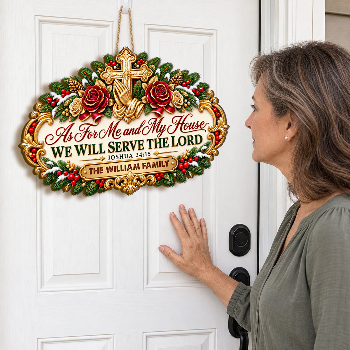 As For Me And My House We Will Serve The Lord, Gift For Christian Family | Personalized Wooden Door Sign