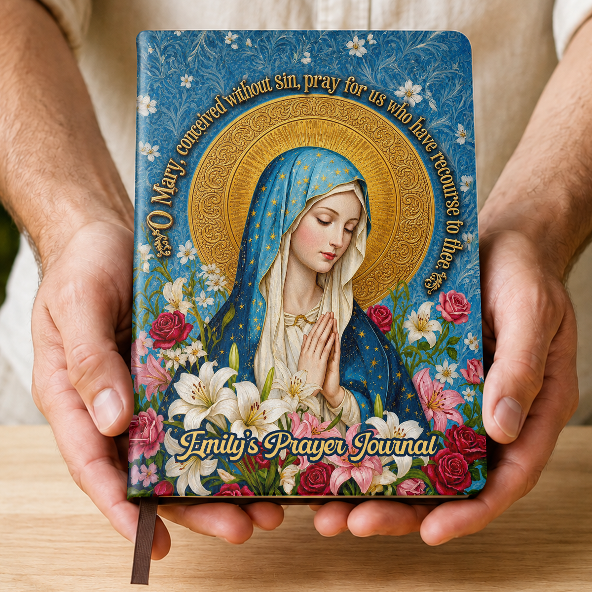 Our Lady Of Grace And Roses, Gift For Mom | Personalized Leather Cover Notebook