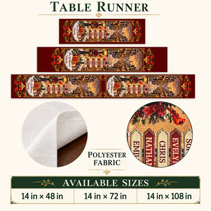 Custom Name Christmas Village Family Decor, Gift For Family | Personalized Table Runner