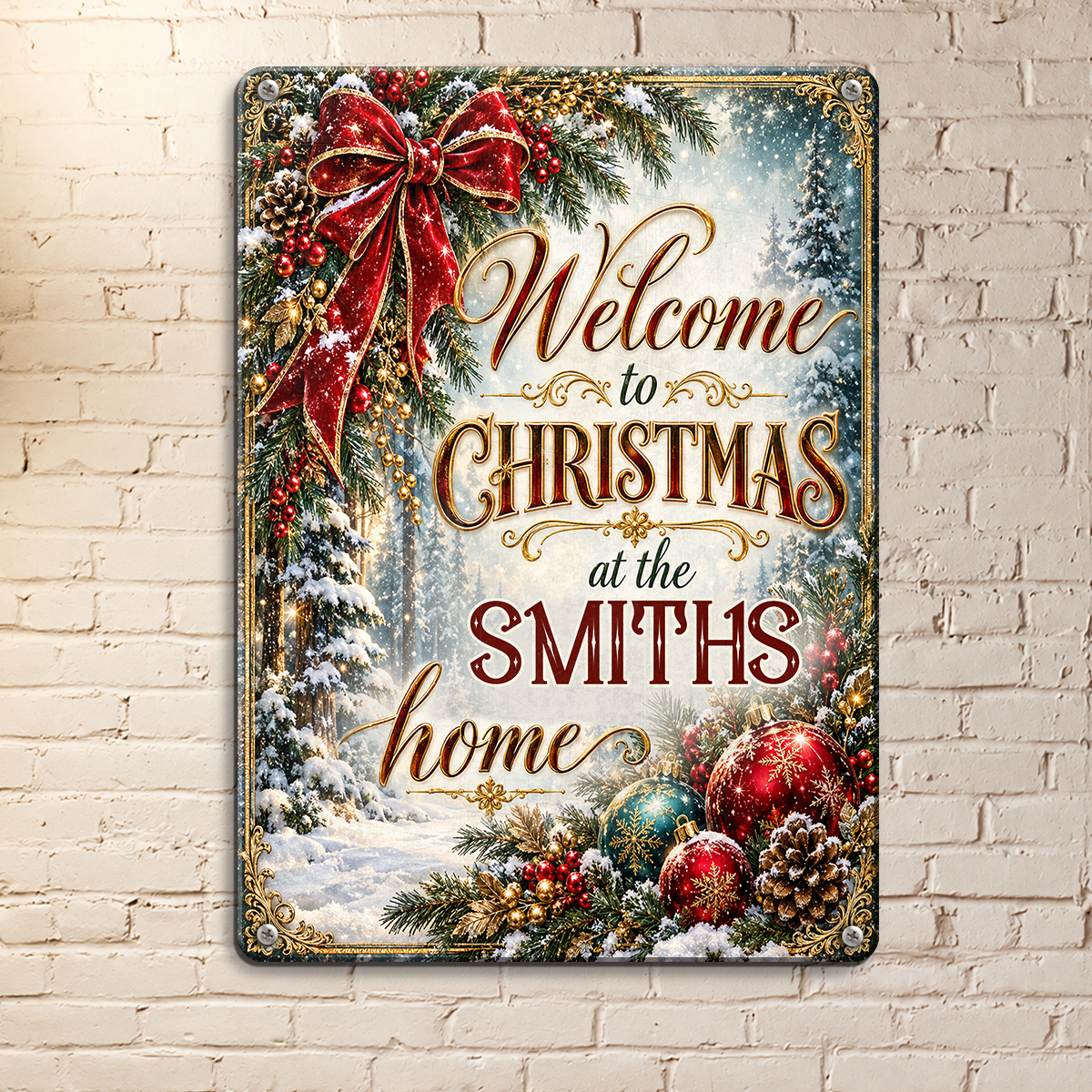 Welcome to Christmas at Our Home, Gift For Family | Personalized Metal Sign