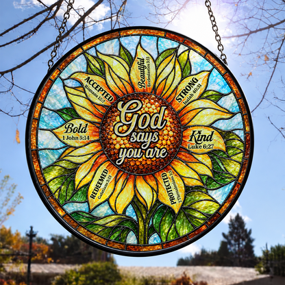 God Says You Are, Gift For Loved One | Personalized Stained Glass Window Hanging Suncatcher