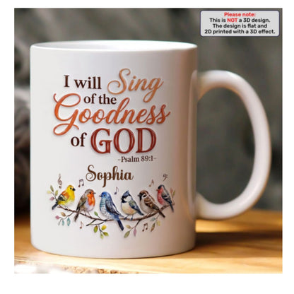 Singing God's Goodness With Birds, Gift of Praise | Personalized Ceramic Coffee Mug