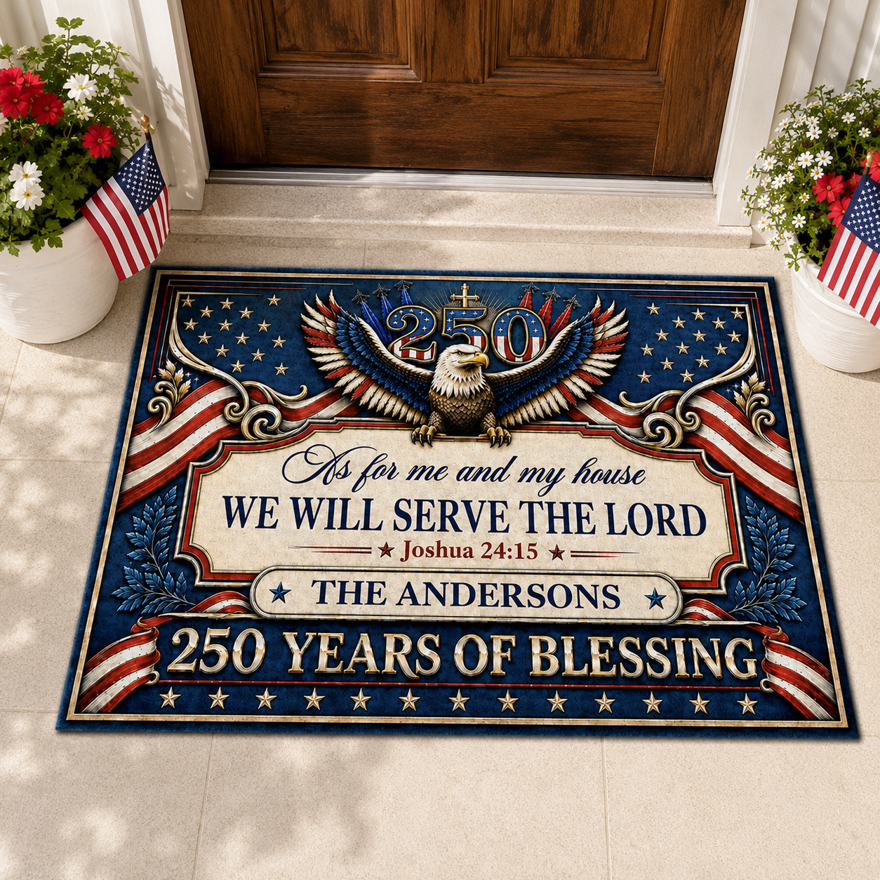As For Me And My House We Will Serve The Lord, Gift of Strength | Personalized Doormat