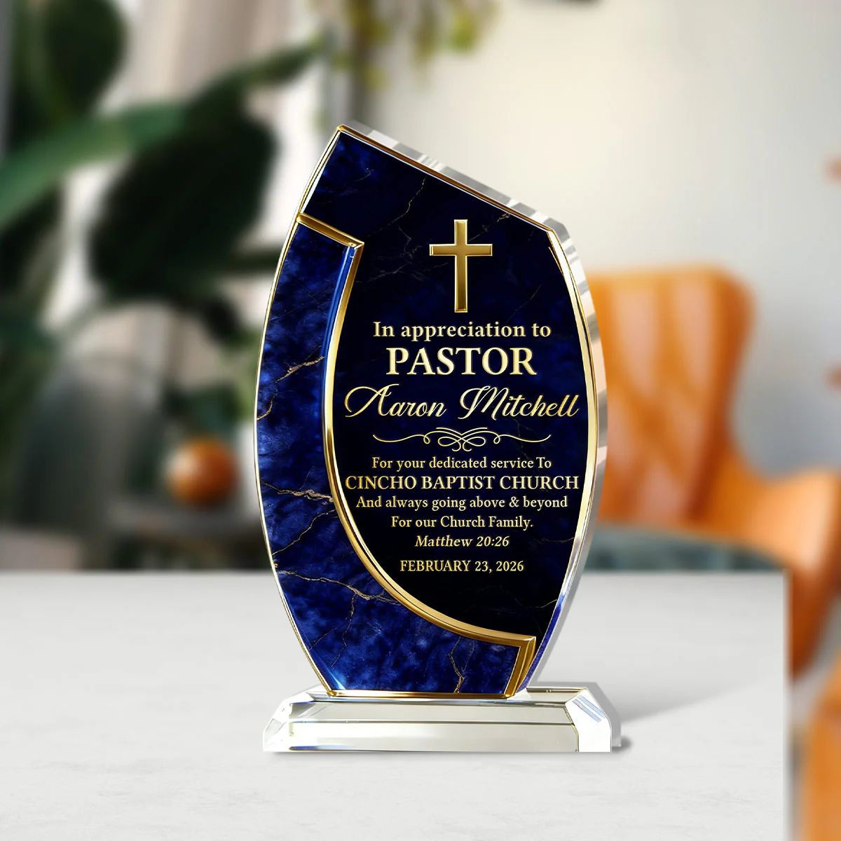 In Appreciation To Pastor | Personalized Custom Shaped Acrylic Plaque