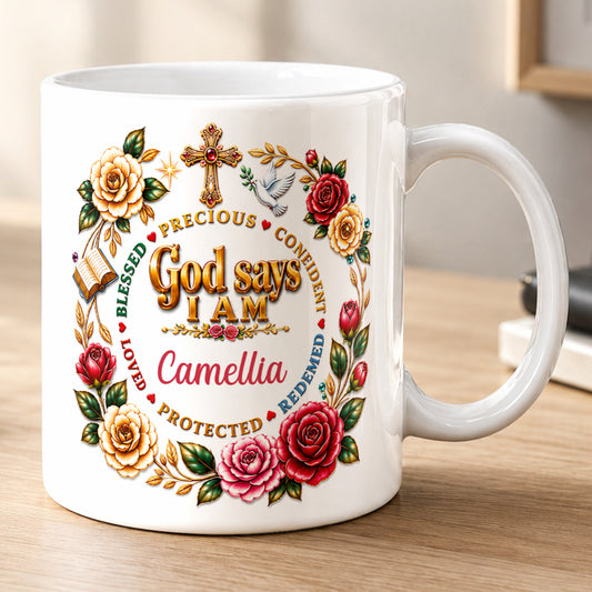 God Says I Am, Gift For Women | Personalized Ceramic Coffee Mug