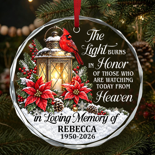 In Loving Memory, Gift For Family | Personalized 1-Side Round Glass Ornament