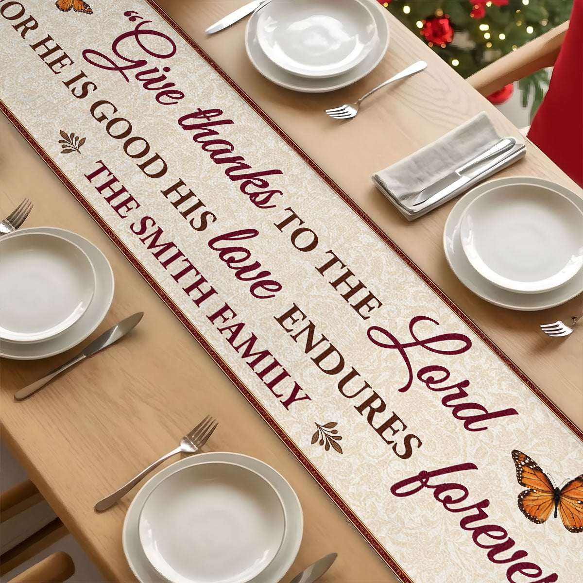 Give Thanks To The Lord, Gift For Christian Home | Personalized Table Runner