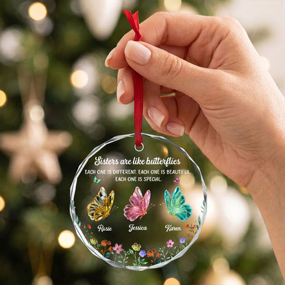 Festive Sister Love, Gift For Sister | Personalized Round Shaped Glass Ornament