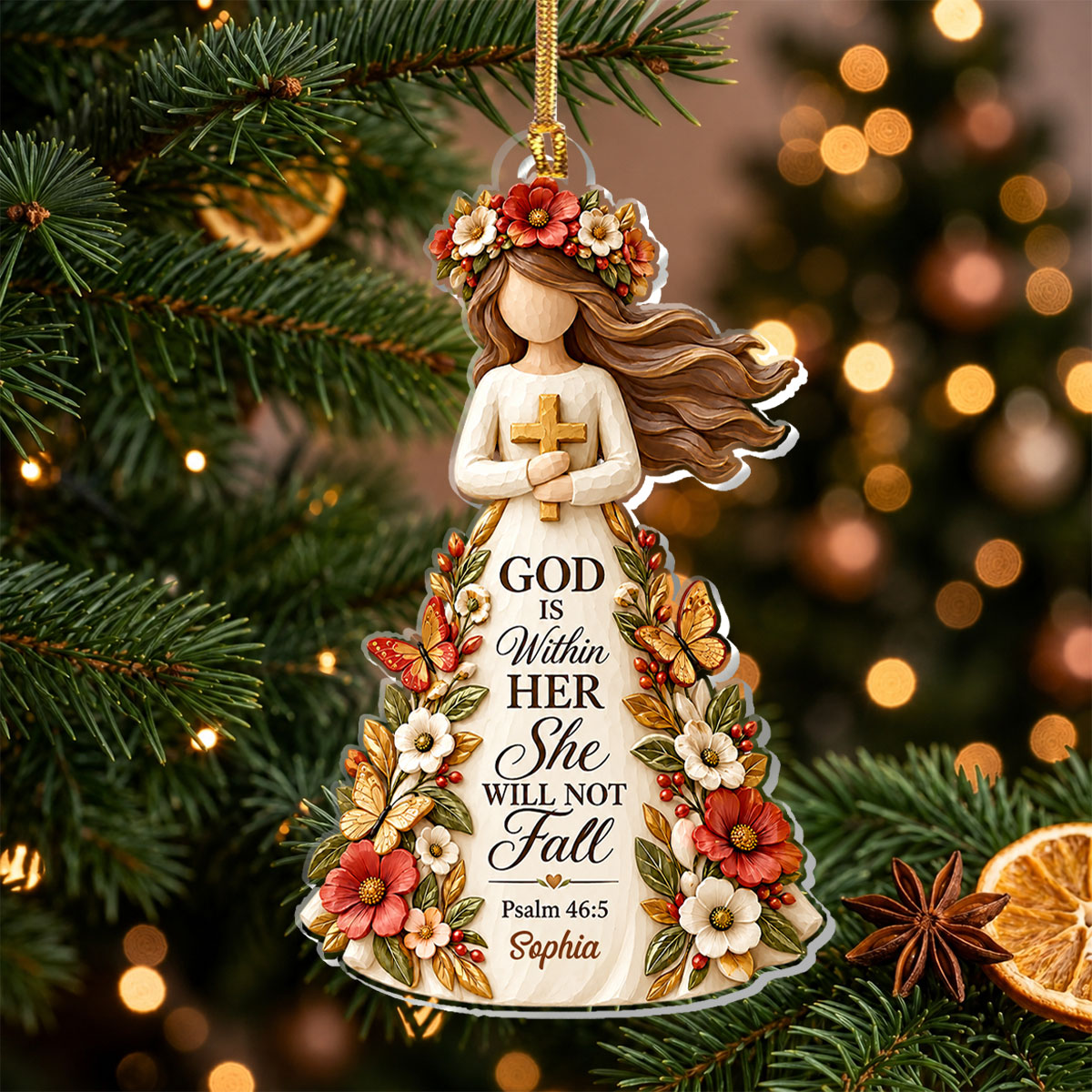God Is Within Her She Will Not Fall, Gift For Her | Personalized 1-Layer Acrylic Ornament