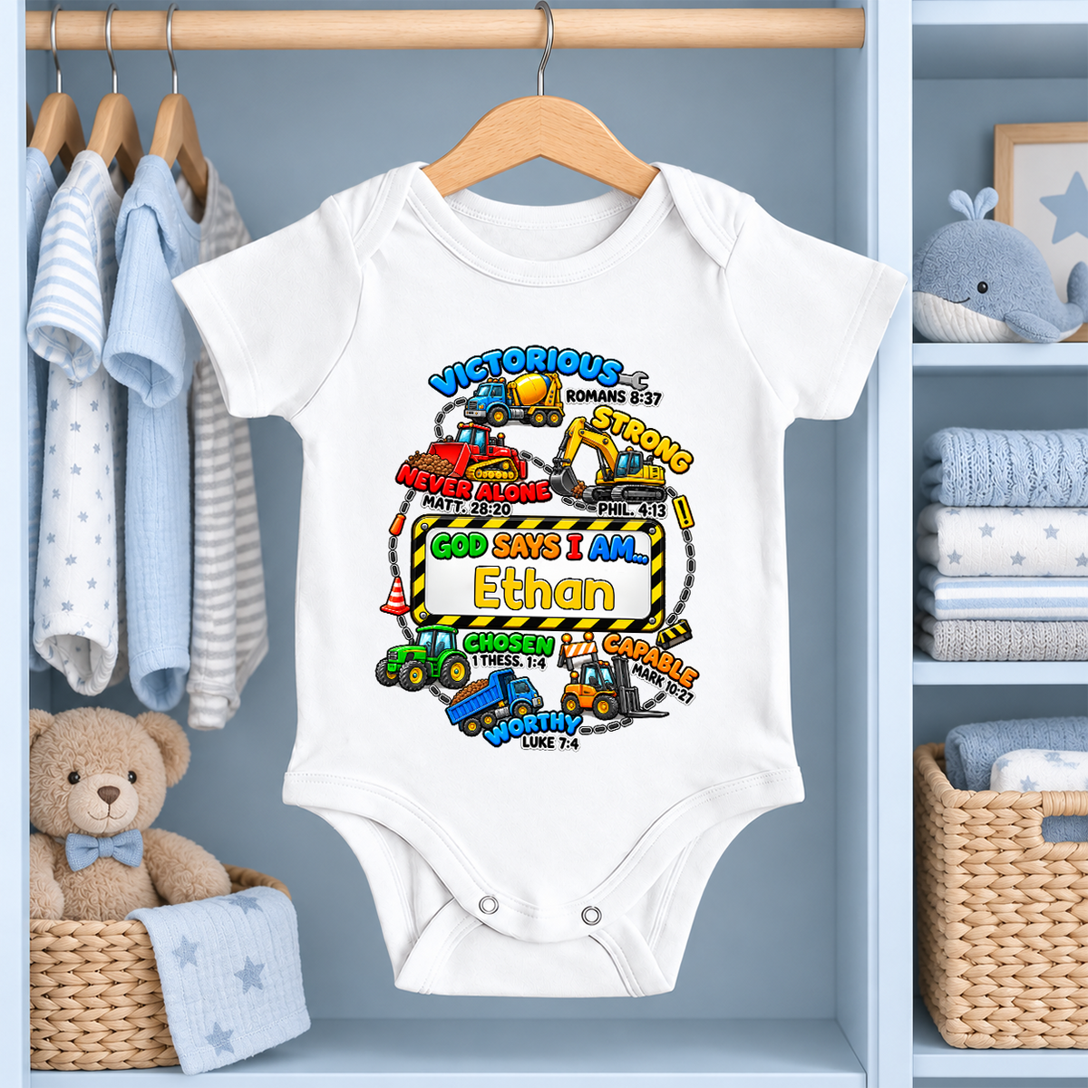 God Says I Am Victorious, Strong, Never Alone, Gift For Babies | Personalized Custom Baby Onesie