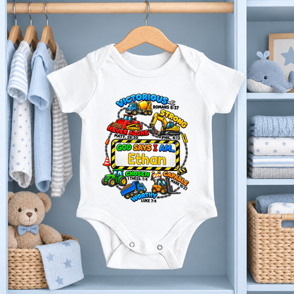 God Says I Am Victorious, Strong, Never Alone, Gift For Babies | Personalized Custom Baby Onesie