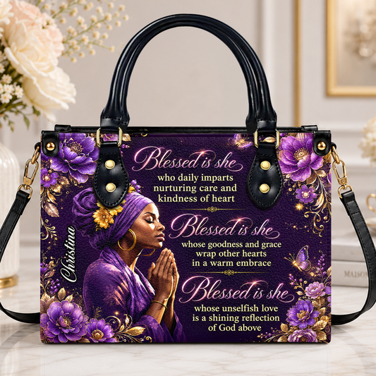 Blessed Is She, Gift For Women | Personalized Leather Handbag