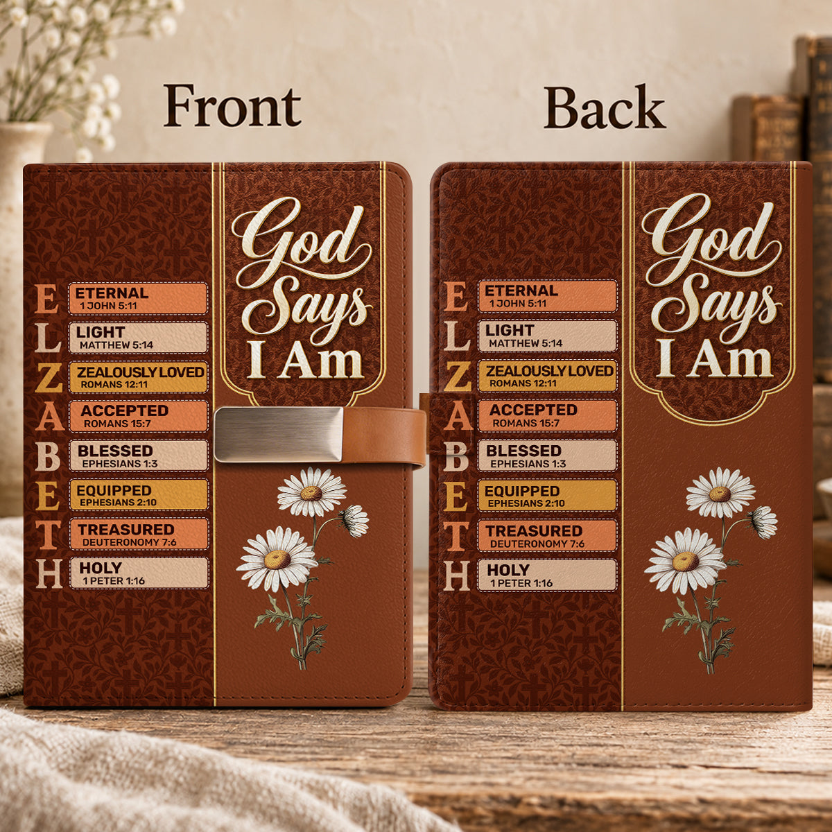 God Says I Am, Gift For Women | Personalized Leather Notebook & Pen Set