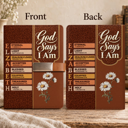 God Says I Am, Gift For Women | Personalized Leather Notebook & Pen Set